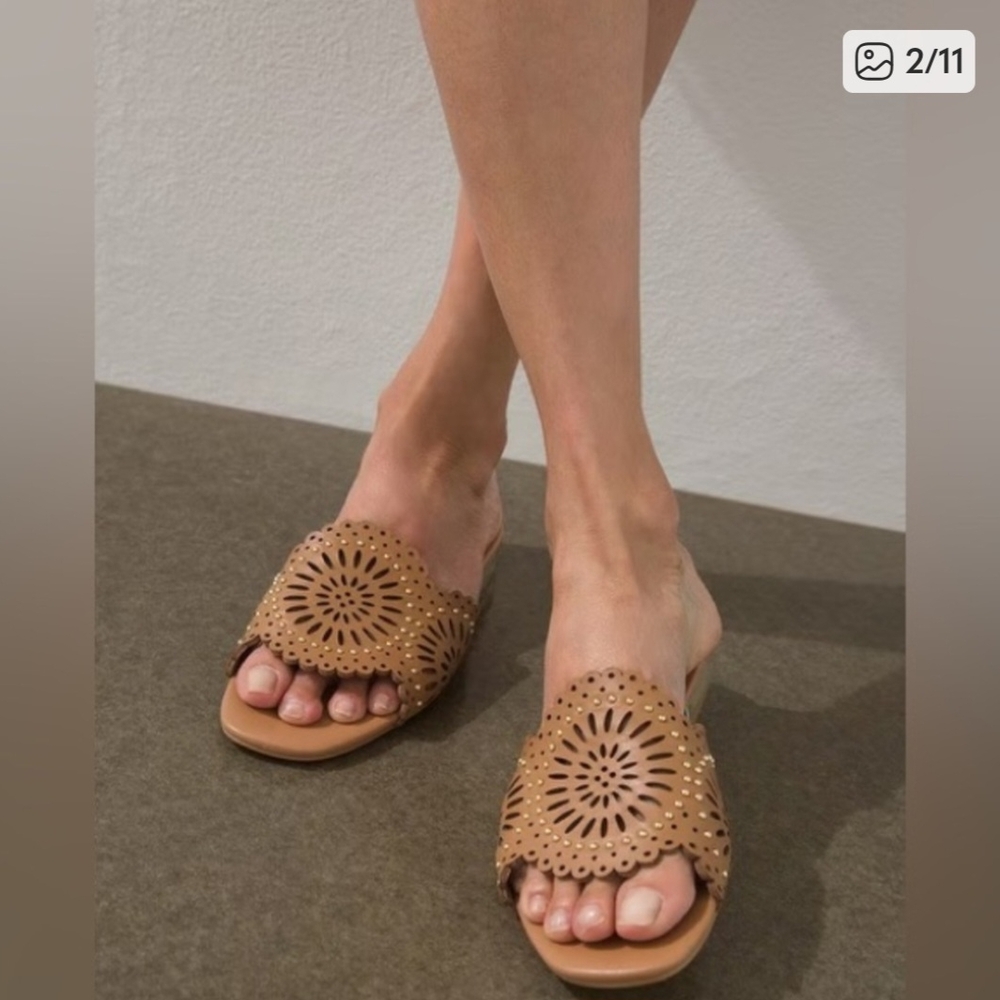 Chico's Brown Laser-Cut Slide Sandals